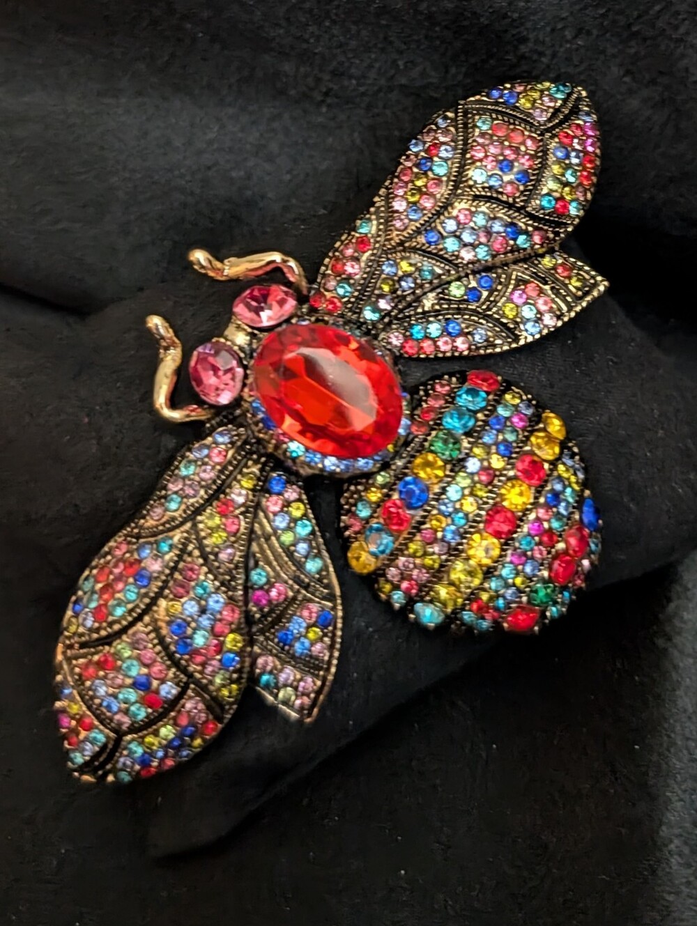 #5. Gorgeous Large Bee Brooch 4" X 2.5" In Multi Color Stones!